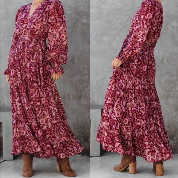 Fate Red Floral Ruffled Tiered Sundress with Bishop Sleeves - Picture 7 of 8